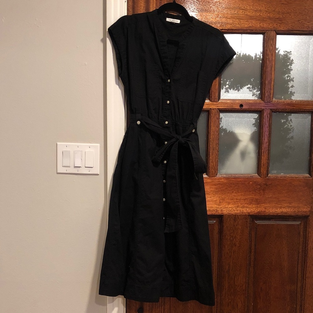 Free Assembly Women's Black Belted Utility Cotton Midi Shirtdress Size Small